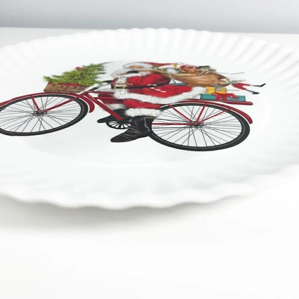 Melamine 16” Serving plate Santa On Bike Platter NEW